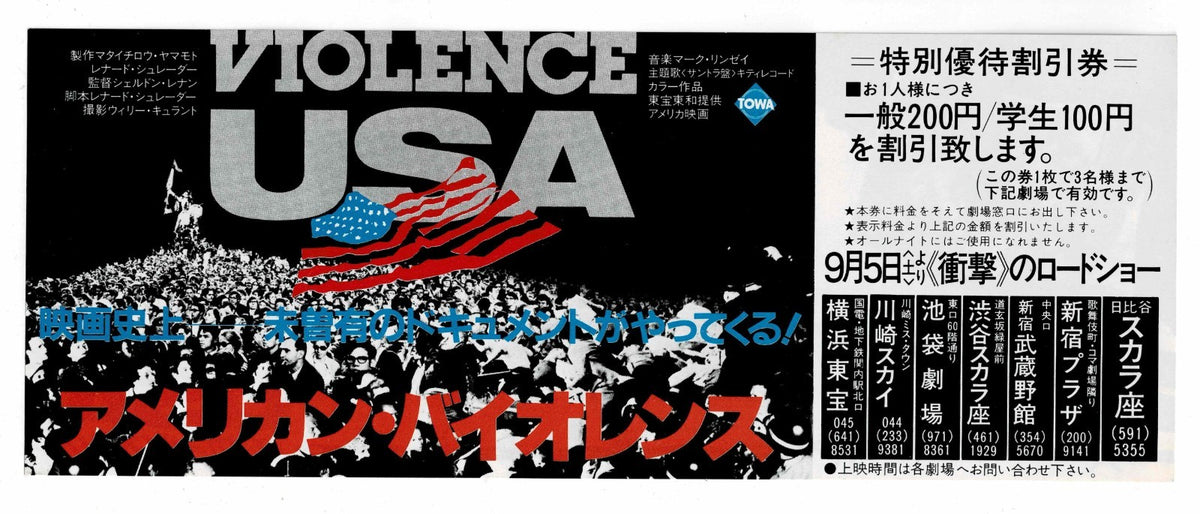 1981 USA American Violence Original Japanese Movie Ticket Stub Discount Coupon
