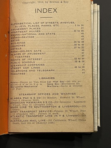 1910 San Francisco Indexed Pocket Map Britton Rey’s California USA Antique Rare