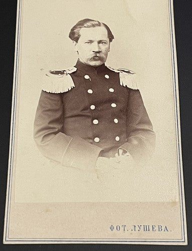 Antique Original RUSSIAN 2 pcs CDV Cabinet Photo Bergamasco Lushev Editor Russia