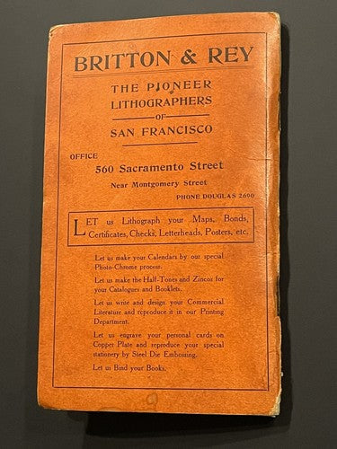 1910 San Francisco Indexed Pocket Map Britton Rey’s California USA Antique Rare