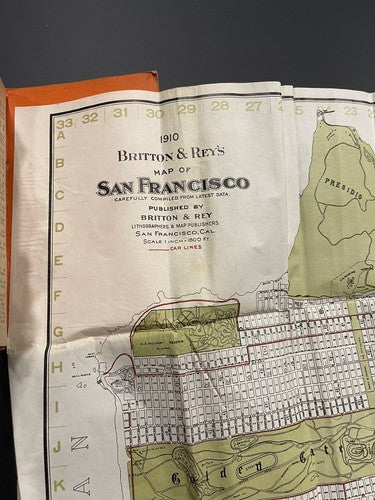 1910 San Francisco Indexed Pocket Map Britton Rey’s California USA Antique Rare