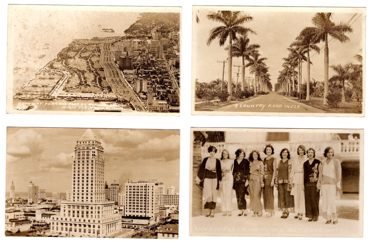 4pc Rare 1930s Miami Florida Bayfront Park Panorama Country Road Baltimore Hotel