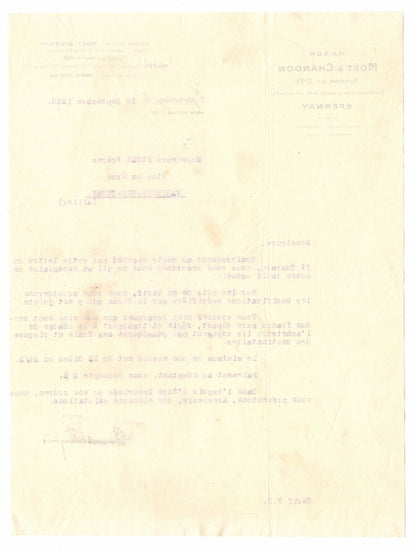 1936 Epernay Maison Moet et Chandon Paris France Letterhead Billhead Liquor Wine