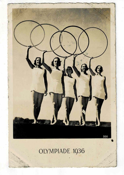 1936 Berlin Olympics RPPC Jutta Selle Women Olympic Rings Olympiade Gymnasts