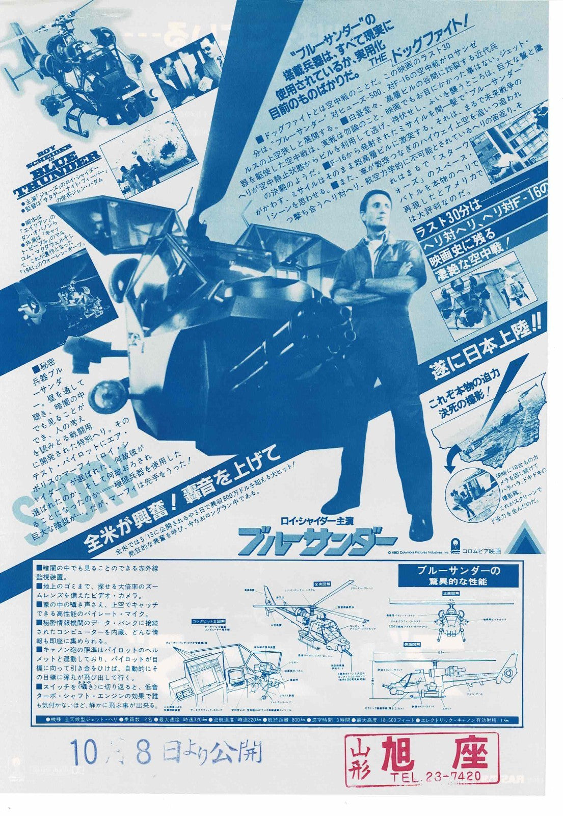BLUE THUNDER Roy Scheider 1983 JP Original Mini Movie Poster Chirashi Flyer B5