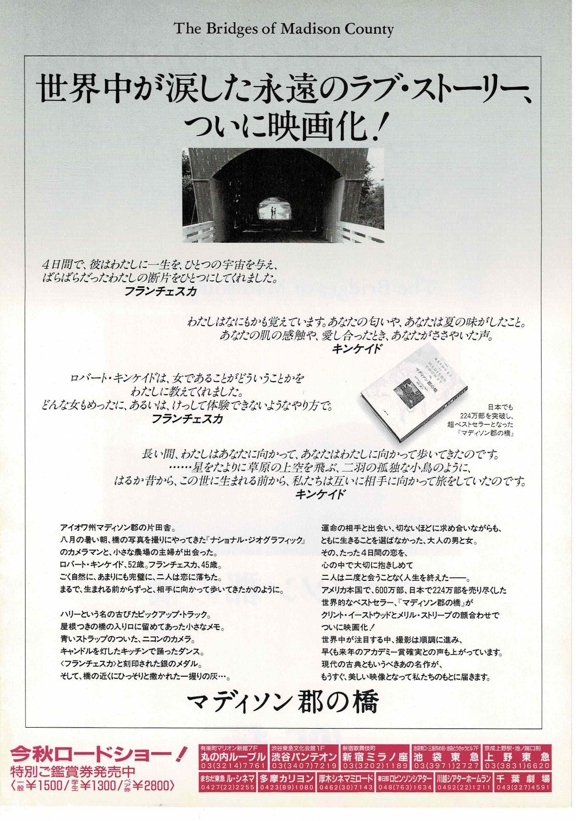 The Bridges of Madison County 1995 Japanese Mini Movie Poster Chirashi Flyer B5