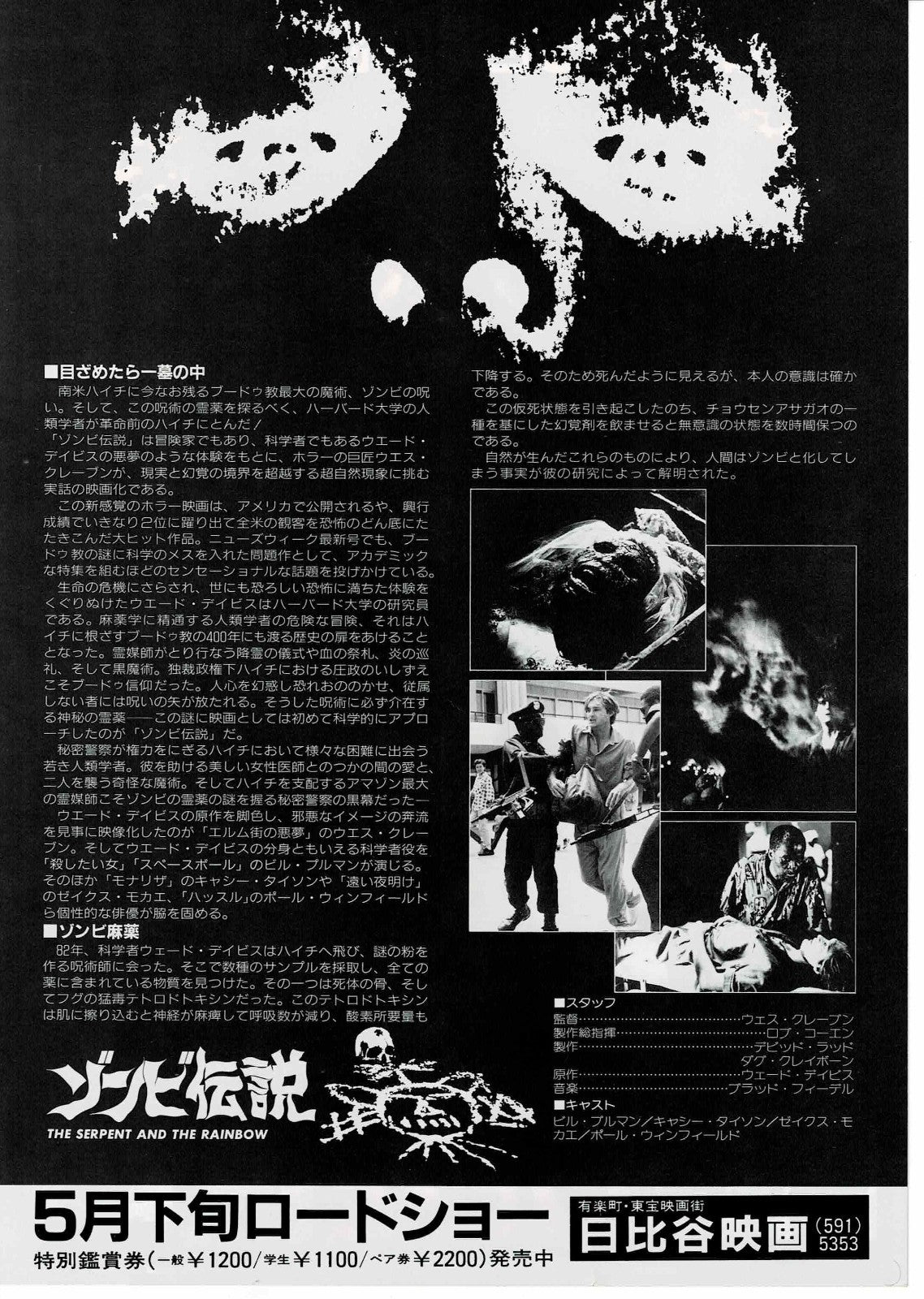 The Serpent and the Rainbow 1988 JP Original Mini Movie Poster Chirashi Flyer B5
