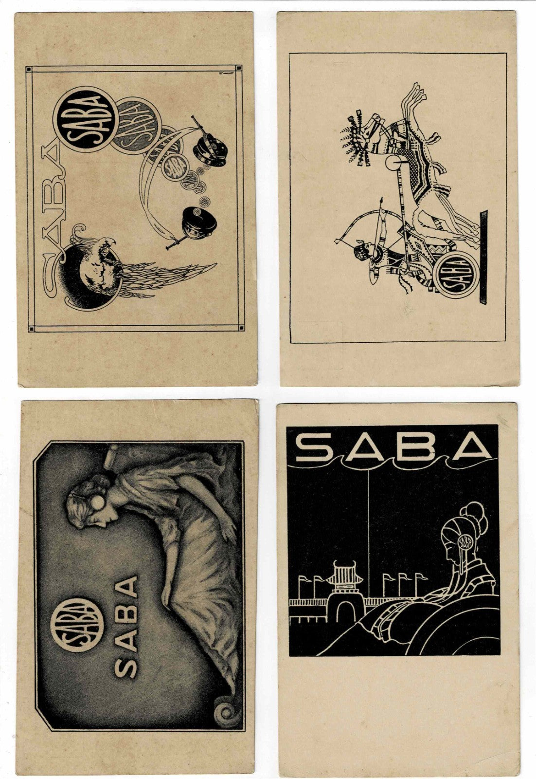 SABA Headphones Art Deco Advertisement Antique 14 Pcs Rare Japanese Postcard Lot