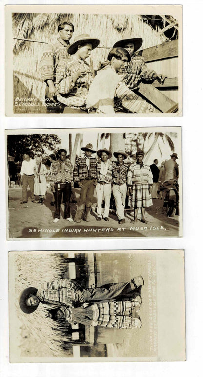 Antique Seminole Indian RPPC Postcards Musa Isle Miami Florida Everglades 1930s