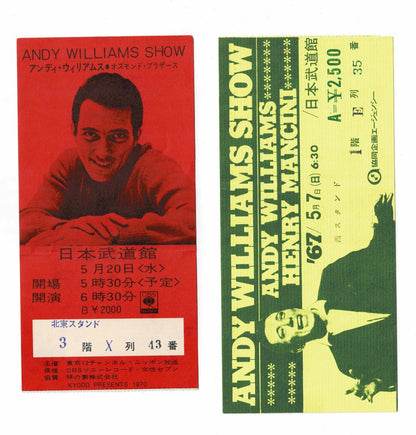 Vintage 1967 1970 Andy Williams Show Henry Mancini Japan Concert Ticket Stub Rar