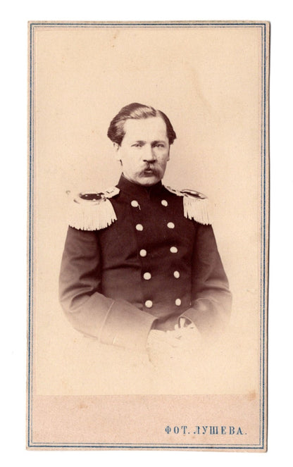 Antique Original RUSSIAN 2 pcs CDV Cabinet Photo Bergamasco Lushev Editor Russia