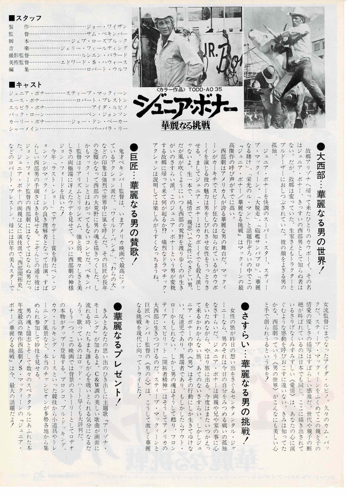 Junior Bonner 1972  Steve McQueen Original Mini Movie Poster Chirashi Flyer B5